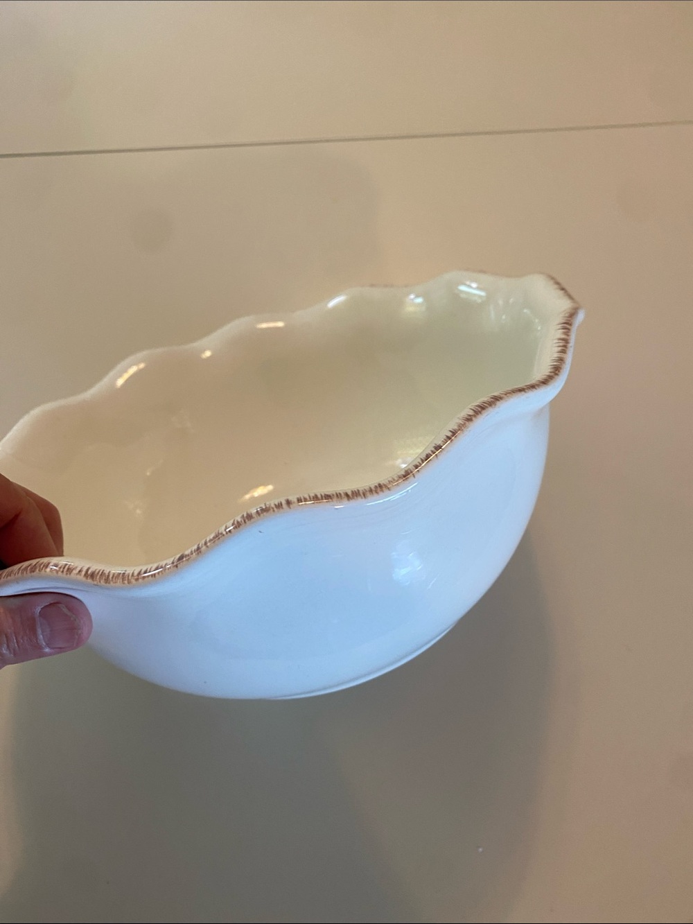 Better Homes And Gardens White Scalloped Serving Bowl with Rustic Trim Pretty
